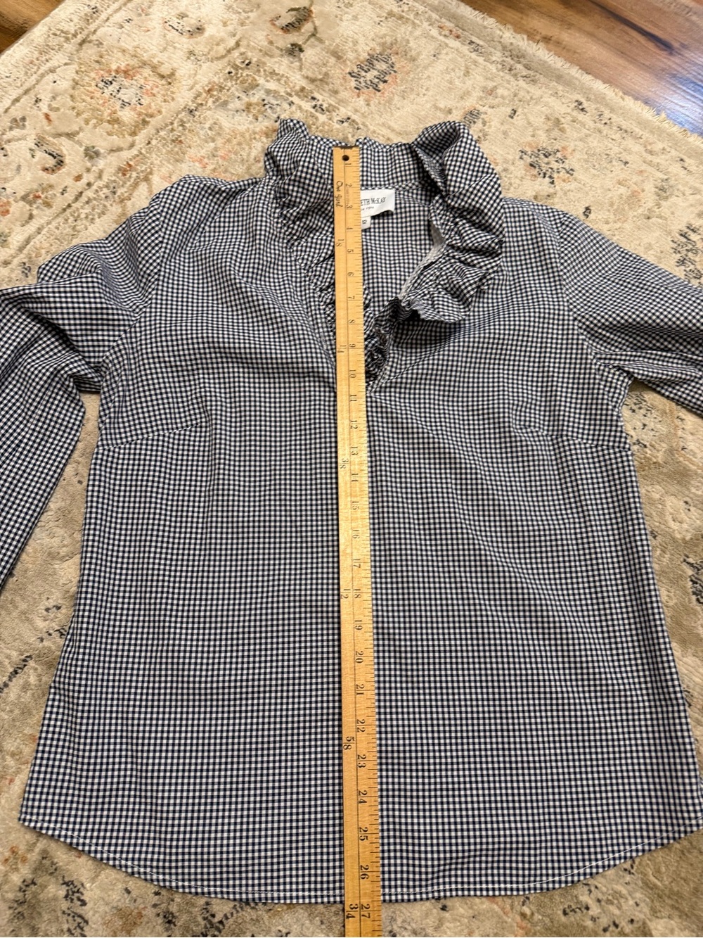 Elizabeth McKay Navy & White Gingham Ruffle V-Neck Blouse - Picture 8 of 8